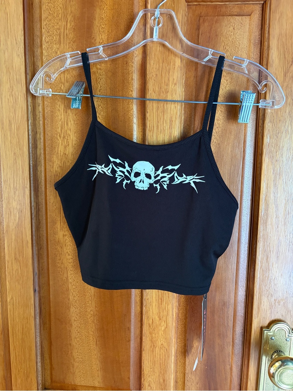 Black Skull Graphic Ribbed Cropped Tank Top